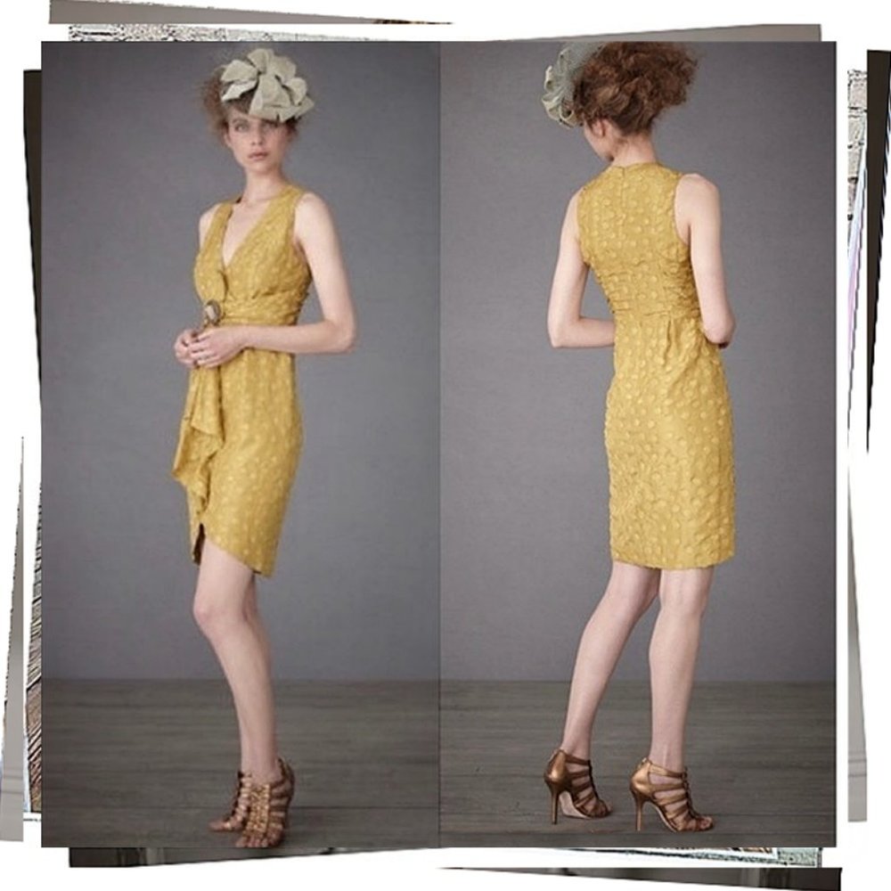 Lemongrass Color Silk Special Occasion Dress w/ Appliques (4) by Quillaree